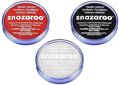 Jokeshop 18ml Snazaroo Face & Body Paint Set (BLACK WHITE & RED) Dead Vampire Halloween Make Up FX Paints