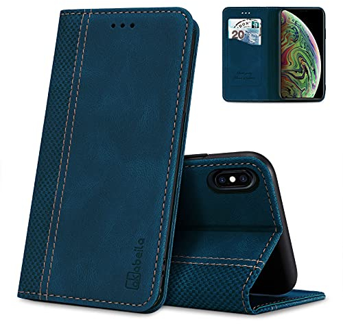 AKABEILA iPhone XS Max Hülle Leder, iPhone XS Max Handyhülle Silikon, Kompatibel für Apple iPhone XS Max Schutzhülle Brieftasche Klapphülle PU Magnetverschluss Kartenfächer Hüllen, Blau