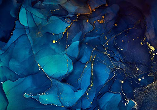 wandmotiv24 Fototapete Steinoptik blau Wasserfarben, XXL 400 x 280 cm - 8 Teile, Wanddeko, Wandbild, Wandtapete, Acryl Kunst gelb M6567