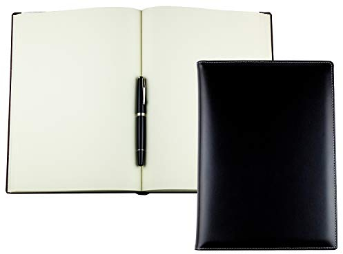 DELMON VARONE - Personalisierbares Notizbuch DIN A4 gebunden Premium Cambridge Leder schwarz - Blanko Skizzen Buch unliniert im Hardcover Echtleder Einband - auch als Tagebuch, Reisebuch & Skizzenbuch