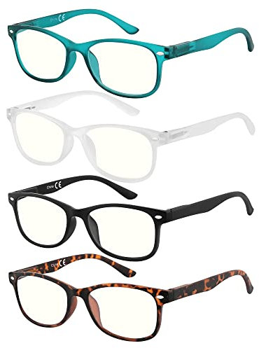 EFE Lesebrille Herren Damen 4er-Pack Anti-blaue Computerbrille mit Federscharnieren Designer Stil Hochwertig Rechteckig ultraleicht Bequem für Anti-Ermüdung Lesehilfe