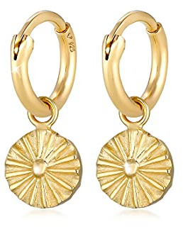 Elli Ohrringe Damen Creolen Anhänger Plättchen Sonne Antik Vintage Trend in 925 Sterling Silber Vergoldet