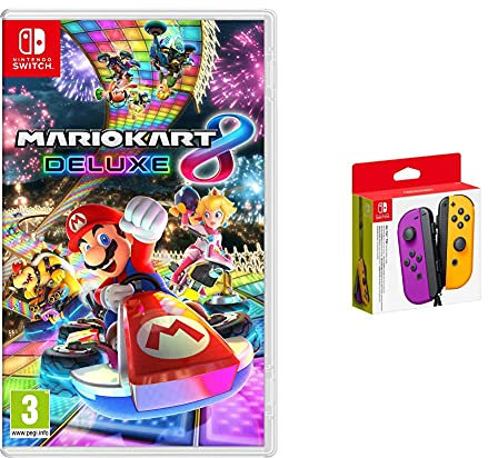 Mario Kart 8 Deluxe + Nintendo Joy-con (Set Izda/Dcha) Morado Neón/Naranja Neón