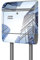 banjado® Briefkasten mit Standfuß personalisierbar Motiv Wolkenkratzer - Stand Briefkasten mit Zeitungsfach pulverbeschichtet aus Stahl Silber - Postkasten A4 Einwurf inkl. 2 Schlüssel