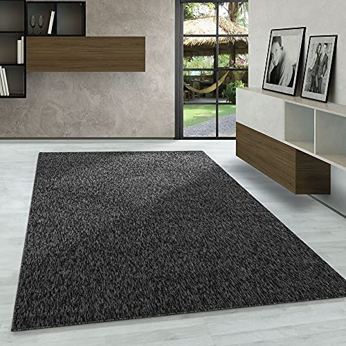 Carpetsale24 Teppich 80x150 cm Anthrazit, Einfarbiger Kurzflor Schlingenteppich für Flur, Küche oder Wohnzimmer, Modern, pflegeleicht & maschinengewebt