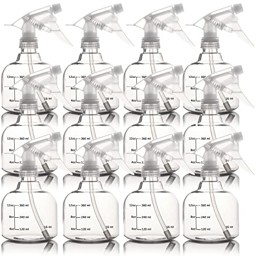 Youngever 12 Pack 16 Ounce Empty Plastic Spray Bottles, Spray Bottles for Hair and Cleaning Solutions (White)