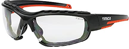 TIMCO Sports Style Safety Glasses - With Foam Dust Guard - The unique detachable foam gasket around the frame reduces the risk of dust, dirt and liquid - Clear