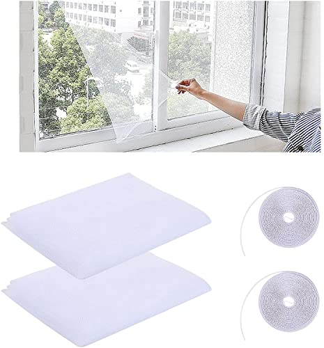 2 pezzi Zanzariera Universale Finestra 130 x 150 CM, 1 Pezzo – Rete Zanzariera Fissa Regolabile, Zanzariera con nastri autoadesivi per Installazione, Bianca