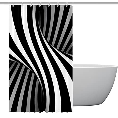 Maikoler Polyester Fabric Waterproof Shower Curtain or Liner Bath Stall Size Vasarely Style Black And White Optical Illusion Hotel Bathroom Curtains with Grommets, 36x72