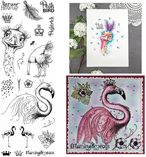2 wunderschöne Flamingo-Stempel mit Vogelmotiv, transparent, für Bastelarbeiten, Scrapbooking, Papierbasteln, Kunstbedarf, handgefertigt