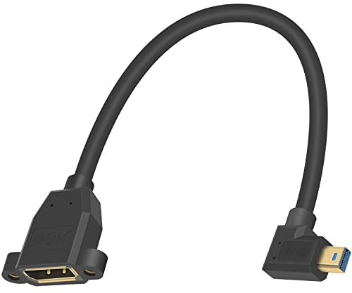 Duttek Mini Displayport to Displayport 1.4 Cable, 8K@60Hz Right Angled Mini Displayport Male to Displayport Male Extension Cable with Screw Panel Mount, Support Bi-Directional Transmission. 1Ft