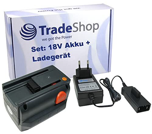 Trade-Shop Kit 2 en 1 : batterie Li-ion 18 V/3000 mAh + chargeur et bloc d'alimentation compatible avec Gardena 8839, 8839-U, 8839-20, 08839-20, 8839-00.701.00