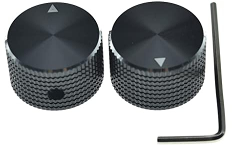 KAISH 2pcs 63/64(25mm) Diam. Black Aluminium Potentiometer Knobs 1/4 Universal Metal Pot Knobs with Indicator & Polished Edge for Guitar/Bass/AMP Amplifier/Power Amplifier/Preamps/Audio Equipments