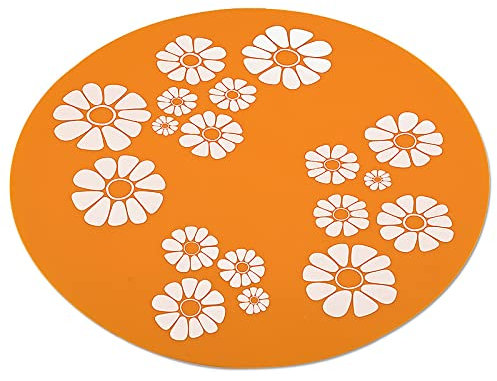 Silicone Pad for Pet Water Fountains, 13.4 inch Large Size Silicone Dog Cat Bowl Mat Waterproof Non-Slip Non-Stick Lovely Flowers Pattern Pad Safe for Dogs Cats Birds (Orange)
