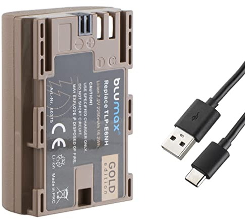 Blumax Akku kompatibel mit Canon LP-E6NH |- 2250mAh -| LP-E6P LP-E6N LP-E6 |- mit USB Typ-C Ladebuchse -| Canon EOS R R5 II R6 II R7-6D 7D 80D 90D