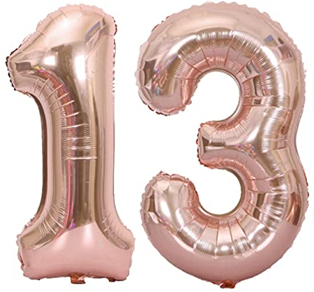 D2D | Party Balloon Zahl 13 XL in Rosé - Größe: 80 cm - Folienballons - Geburtstagdeko - Zahlenballons - Helium Ballons