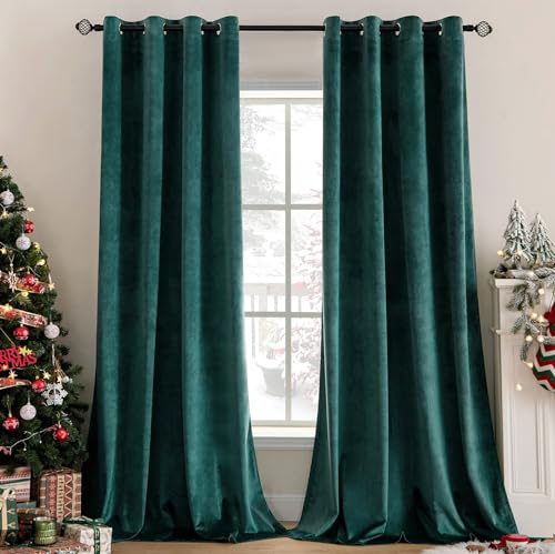 MIULEE Grün Samtvorhang Ösen 2er Set 140X300, Extra Lange Vorhänge Samt für Deko Schlafzimmer Wohnzimmer, Wunderschön Weich Vorhang Verdunkelung Velvet Curtains, Verdunkelnd Samt Gardinen Blickdicht