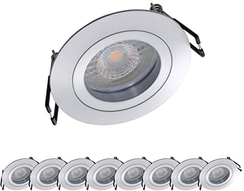 Oktaplex 9er Set Einbaustrahler Lyon mit LED Modul Aluminium Lyon 4,8W | 2700K Warmweiß, 230V, 380lm, 110°, Einbaudurchmesser 68mm Deckenspots Rund