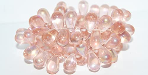 100 stk Birnenabfall gepresste Glasperlen, transparent rosa AB (70120 AB), Glas, Tschechische Republik, Größe 9 x 15 mm (0.35 x 0.59 in)