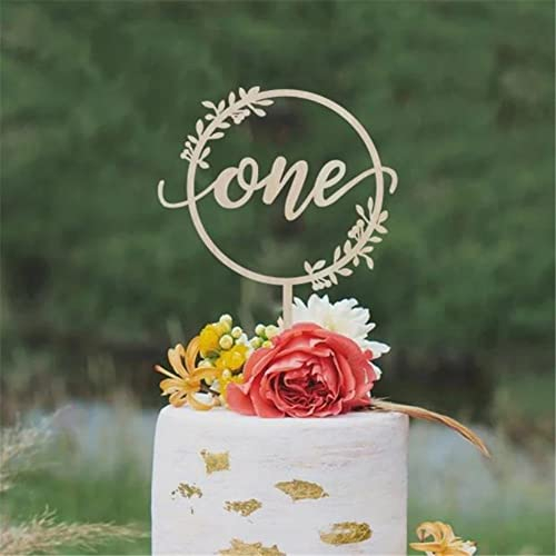 YQ-BEST 1 Pack One Cake Toppers Wooden First Birthday Cake Picks for Baby Shower Anniversary 1st Birthday Party Cake Decorations Supplies