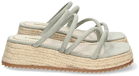 shoes&blues.es 75124 Sandalia de Plataforma para Mujer, Comoda, Forrada de Yute, con Pala de Tiras Finas, y Talon Abierto Verde Talla 40