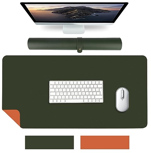 Windfromort Alfombra Escritorio Mesa,Tapete de Ratón Ordenador XXL Gaming, con Doble Cara,Deskmat Antideslizante e Impermeable para Oficina Teclado y Raton (40 x 80cm),Naranja-Verde Oscuro
