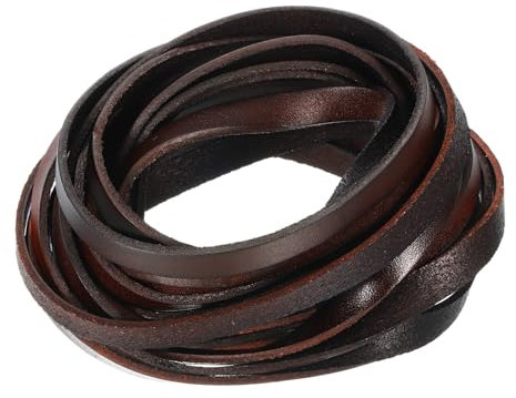 QUARKZMAN 5.5 Yard 8mm Vintage Flat Leather Cord, 2mm Thick Leather Lacing Strips for DIY Crafts Making Bracelet Purse Strap (Coffee)