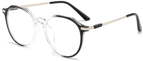 VEVESMUNDO Blaulichtfilter Lesebrillen Metall Groß Rund Nerdbrille Anti Blaulicht Brillen Damen Herren +0.5,+1.0,+1.5,+2.0,+2.5,+3.0,+3.5,+4.0 (1 Stück Schwarz&Transparent, 0.5)