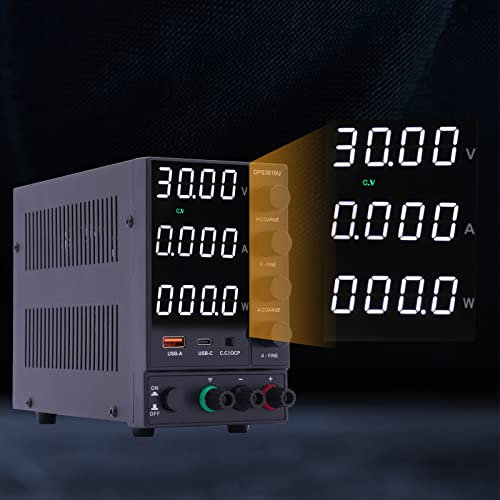Fuente de alimentación de laboratorio regulable para laboratorio, fuente de alimentación conmutada, regulada de alta precisión, pantalla LED de 4 dígitos, puerto USB, fuente de alimentación CC para