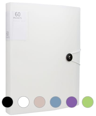 Porte-vues A4, 60 pochettes A4 avec pochettes en plastique et corde de sécurité pour l'école et le bureau (blanc)