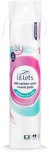 Lil-Lets 100 Stück Wattepads Rund Zertifiziert Bio, 100% Reine Baumwolle Wolle, Weich und Saugfähig, Sanft zur Haut, Dermatologisch Getestet