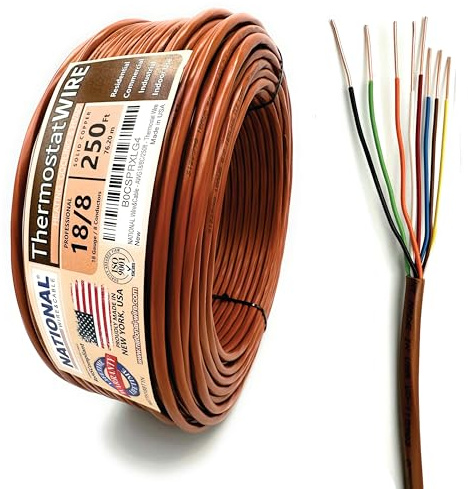 18/8 250Ft. NATIONAL Wire&Cable Thermostat Doorbell HVAC Heating Control Professional Cable Wire - Made in USA - 100% Solid Copper Conductors, CL2 ETL Listed, Low Voltage Applications Use
