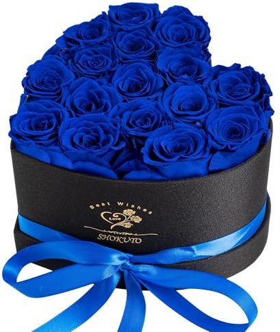 SHOKUTO 16 Stück Ewige Rosen in Herzbox Rosen - Ewige Blumen-Geschenkbox Geschenke für Frauen zum Valentinstag, Muttertag, Weihnachten, Geburtstag, Hochzeitstag (Blau)