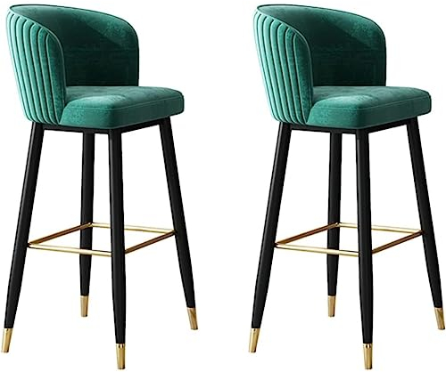 MOBAAK Barhocker Barsessel Samt-Barhocker Im 2er-Set Mit Rückenlehne, Fußstütze, Gepolsterte Küchen-Barstühle Für Die Frühstücksbar Küchenhocker (Color : Grün, Size : 75cm Sitting Height)