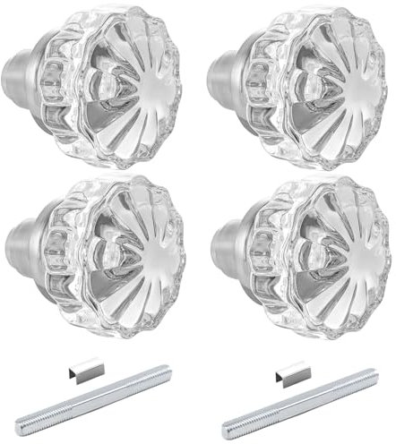 Toptoo 2 Sets Glass Door Knobs, Old Style, Vintage Crystal, Antique Mortise, Brushed Nickel Finish