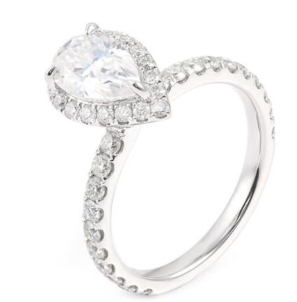 White Gold Rings For Women, 18K White Gold Engagement Ring with 1ct Pear Shape Moissanite (Customize Size)