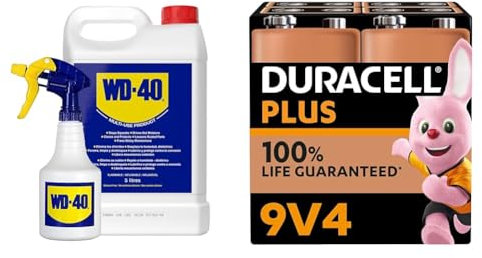WD-40 5L with Applicator: The Ultimate Multi-Use Lubricant and Protectant & Duracell Plus 9V Batteries (4 Pack) - Alkaline - 100% Life Guarenteed - Reliability For Everyday Devices