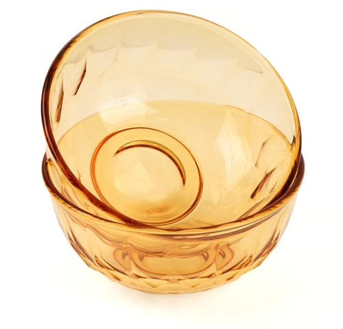 Saladiers en verre ambré 16,7 cm, 1L, grands bols à salade en verre premium, pour pâtisserie, soupe, dessert et snacks, essentiels de cuisine, lot de 2, passe au lave-vaisselle, micro-ondes et four