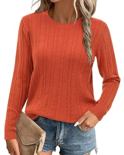 Arach&Cloz Jumpers for Women UK Crew Neck Long Sleeve Knitted Tops Sweater Shirt Fall Winter Knitwear Blouse