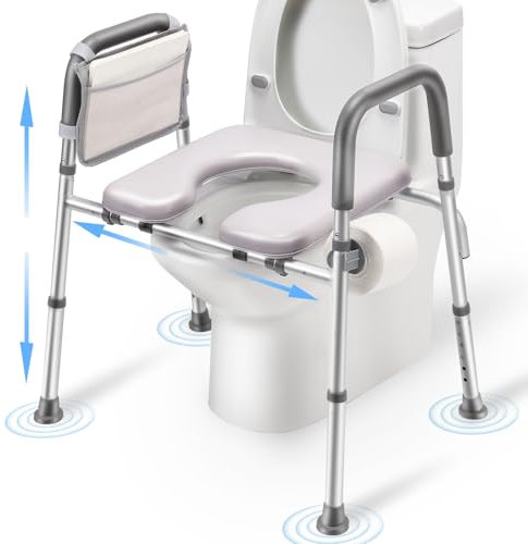 FSA - Sedile WC rialzato, idoneo HSA, con maniglie, regolabile (181,4 kg), con maniglia, design rinforzato e antiscivolo, per anziani