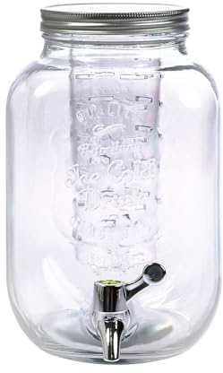 Crystals 4L Glass Water Dispenser with Tap - Easy Filling & Wide Mouth Mason Jar with Tap – Leak-Proof Beverage Dispenser – Thick Glass Drink Dispenser for Juice, Cocktails and Beverages