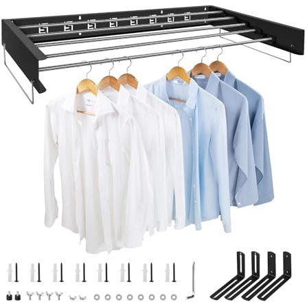 SWAWIS Étendoir Mural Pliable 80 * 40cm, Sechoir Linge en Acier Inoxydable avec Poignées, Capacité de Charge de 50KG, pour Balcon Intérieur, Peu Encombrant (Noir)