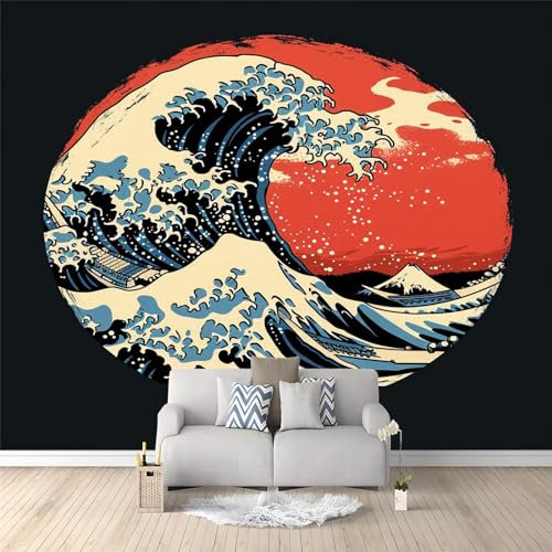 Photo murale Vagues de soleil rouge 350 x 256 cm - Papier peint non tissé pour enfants et adultes - Déco Maison Chambre - Décorative Tenture Murale Appartement Décoration Salon