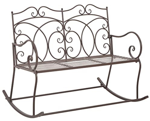 Makastle Eisen-Schaukelstuhl Landhausstil Schwingstuhl mit hoher Rückenlehne, Schwingsessel Schaukel Gartenstuhl Relaxstuhl, 104 cm Eisen Antik Braun
