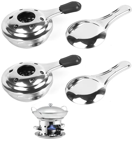 Fhioevt 2 Pezzi Fornello ad Alcool in Acciaio Inox Bruciatore ad Alcool Portatile Stufa Ad Alcool Mini Fornello ad Alcool per Esterni Campeggio Riscaldamento di Alimenti Fonduta (Argento)