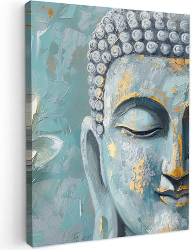 MuchoWow© Bild auf Leinwand 60x80 cm Schlafzimmer Bilder Badezimmer Wand Deko Wohnzimmer Modern Wanddeko Bilderwand Geschenk Buddha - Zen - Blume - Lotus - Gold - Luxus