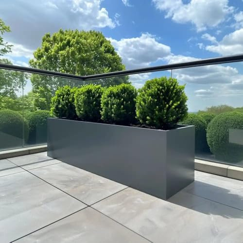 1.2m/1m/75cm/70cm Zinc Galvanised Trough Planter | No Assembly Needed | Lightweight (Matte Grey, L100cm x W40cm x H40cm)