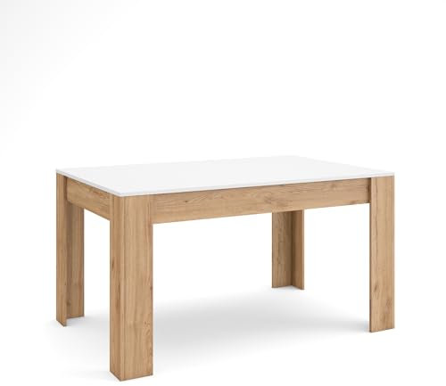 Skraut Home | Mesa Comedor | Mesa Fija Cocina y Salón | 140x90x76 cm | para 6 comensales | Muebles Comedor | Estilo Moderno | Blanco y Roble