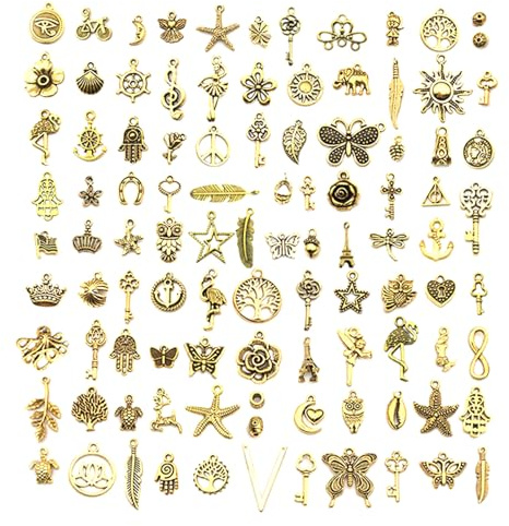 PAITOK Lot de 100 breloques rétro en alliage pour fabrication de bijoux, bracelets, colliers, boucles d'oreilles, loisirs créatifs