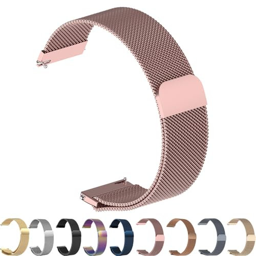 ZLZKJS Edelstahl Mesh Uhrenarmband, 14mm 16mm 18mm 20mm 22mm 24mm Magnetverschluss Smartwatch Schnellverschluss Metall Ersatz Armband für Damen Herren Watch Uhren Ersatzband (Rosa, 22mm)